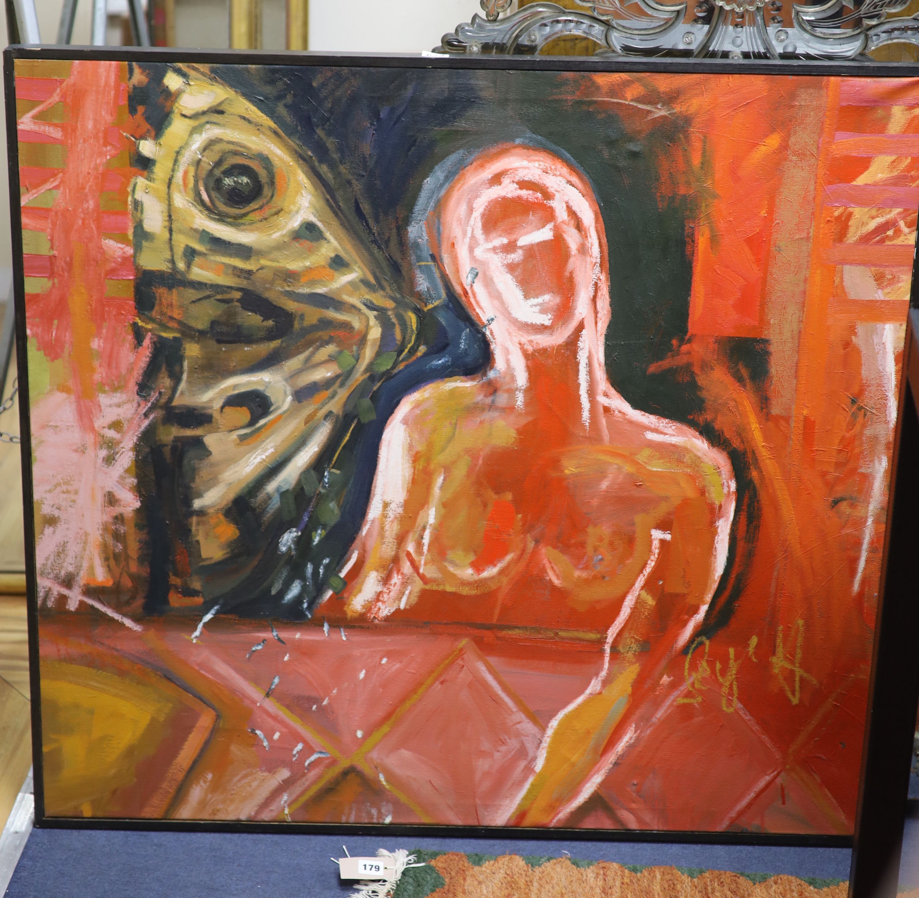 Skye Holland, oil on canvas, Figure and butterfly wings, signed, 97 x 105cm